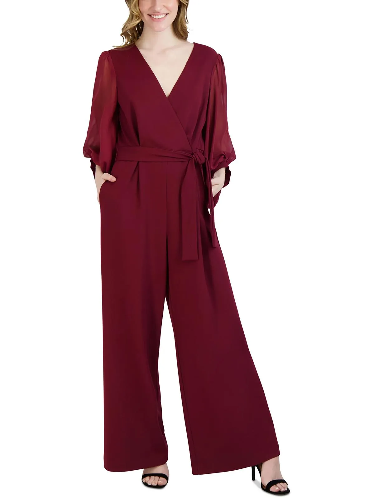 Womens Surplice Neck Balloon Sleeves Jumpsuit