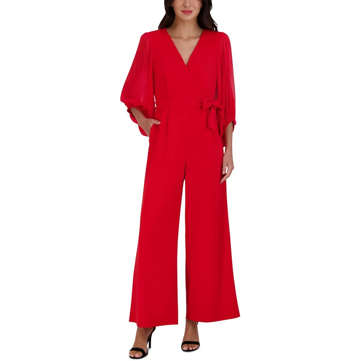 Womens Surplice Neck Balloon Sleeves Jumpsuit