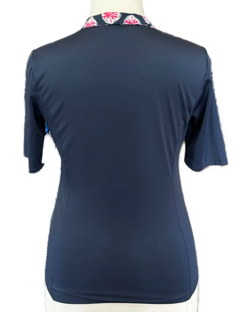 Women's Toimmy Bahama Navy Zip Mock Half Sleeve Golf Top Size L