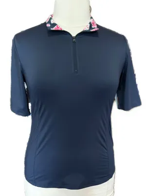 Women's Toimmy Bahama Navy Zip Mock Half Sleeve Golf Top Size L