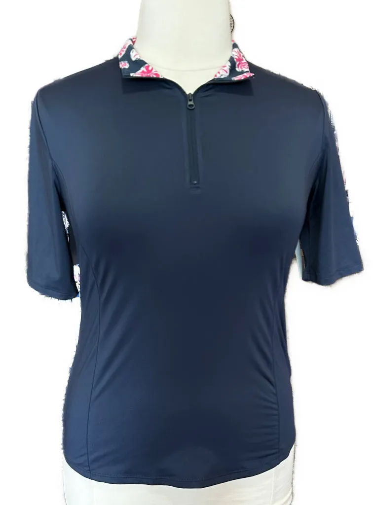 Women's Toimmy Bahama Navy Zip Mock Half Sleeve Golf Top Size L