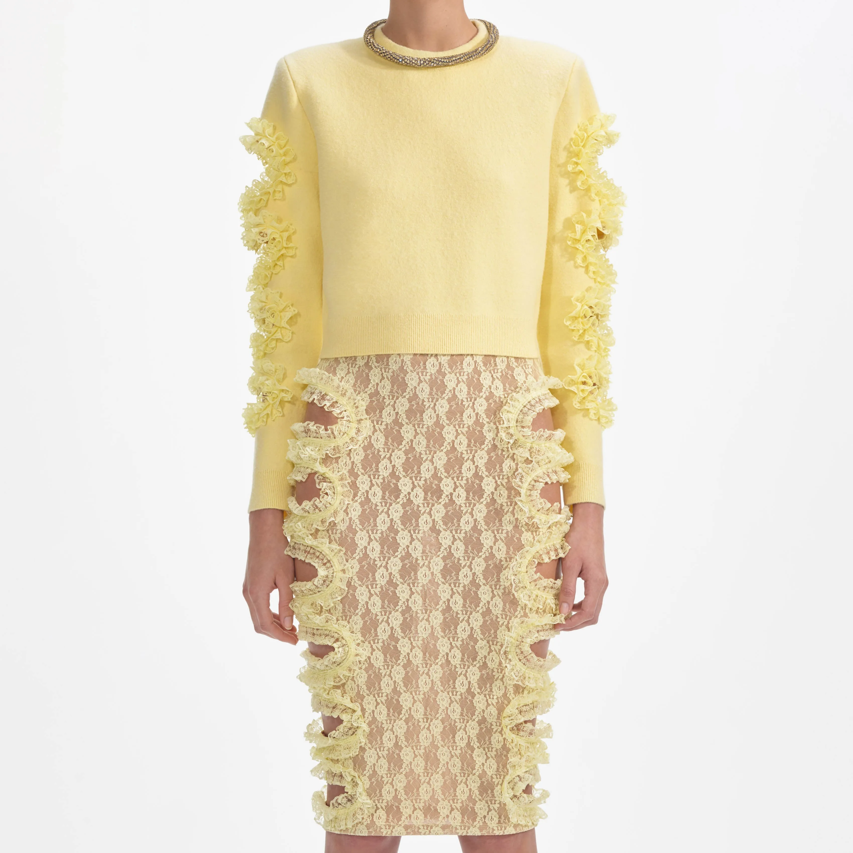 Yellow Cut Out Lace Detail Jumper Self Portrait