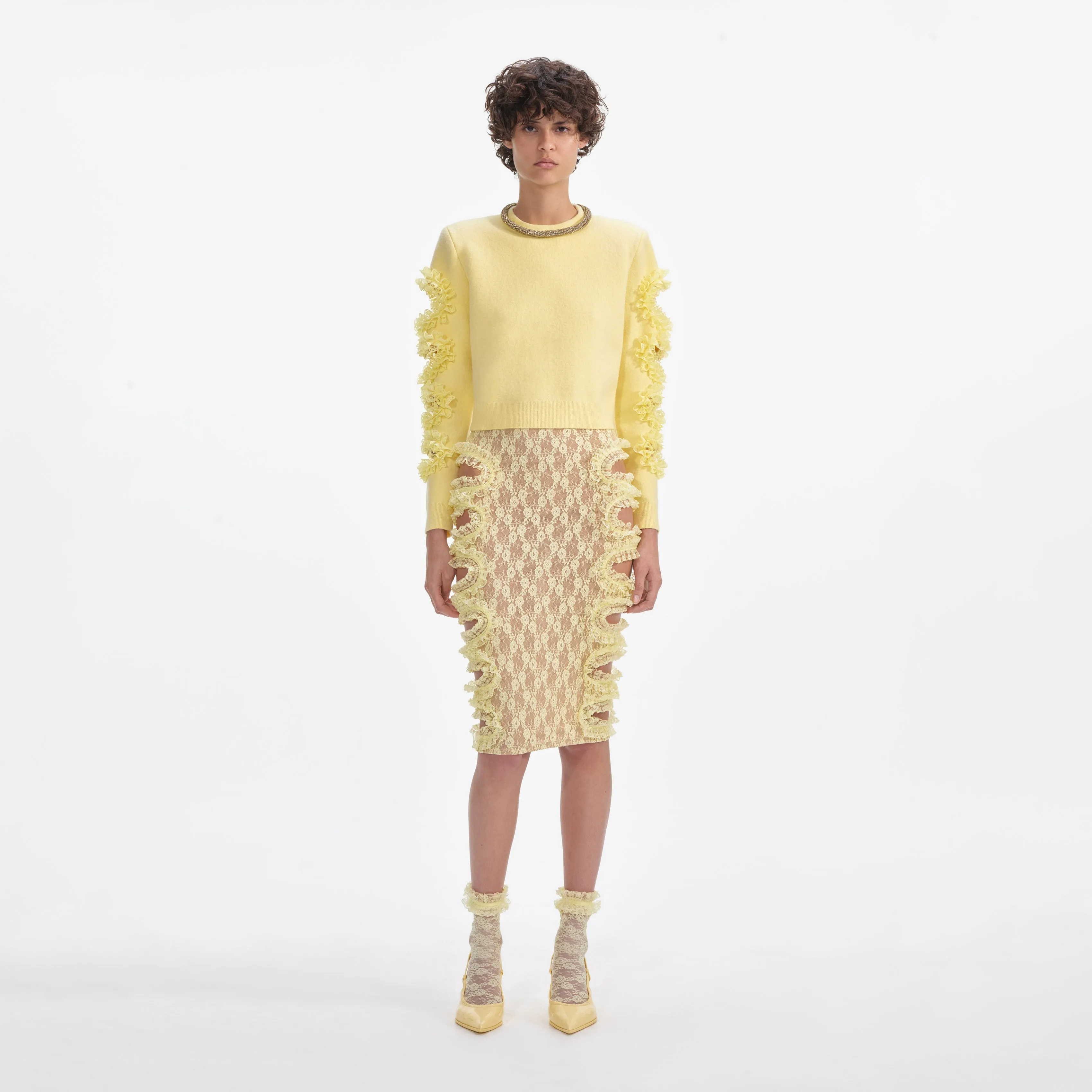 Yellow Cut Out Lace Detail Jumper Self Portrait