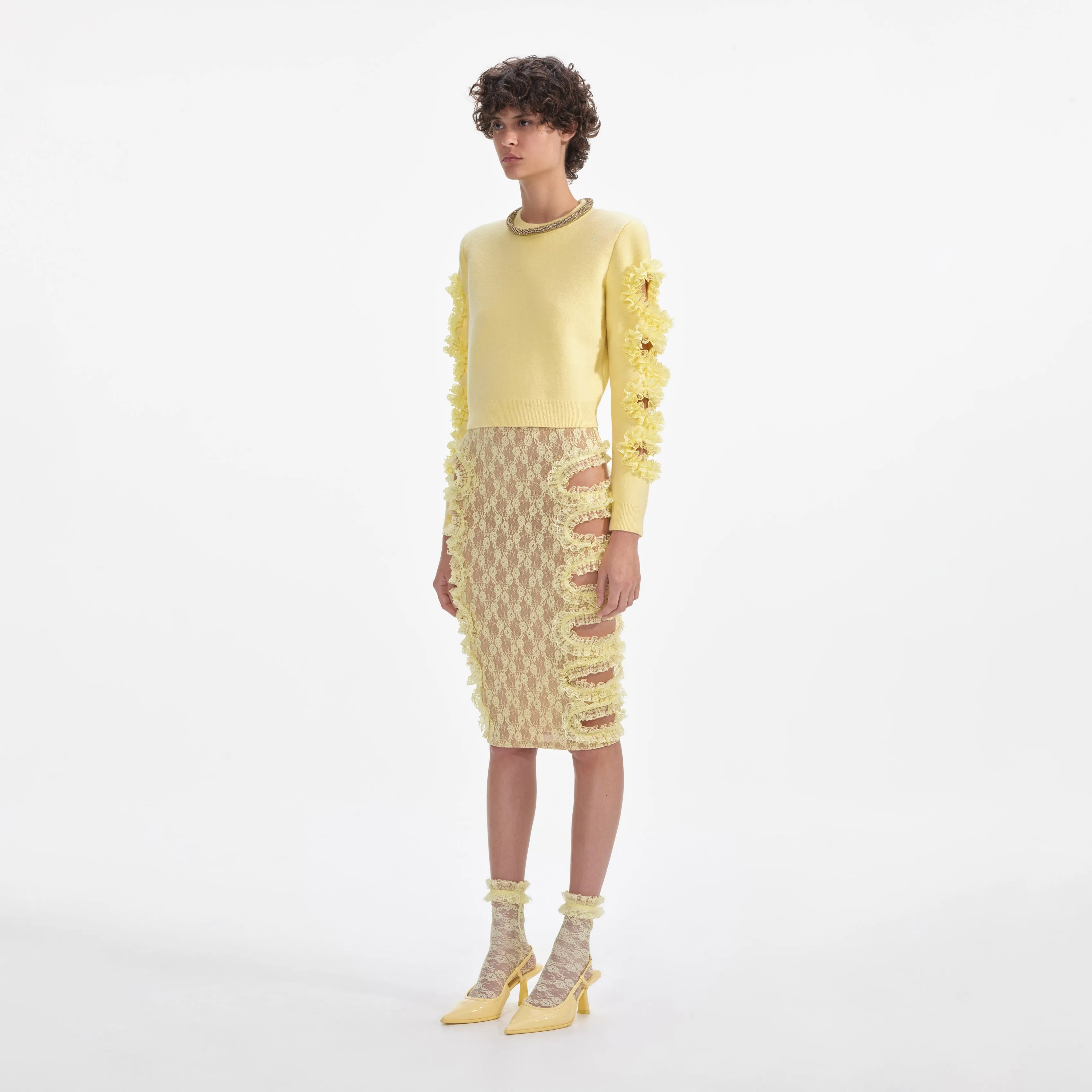 Yellow Cut Out Lace Detail Jumper Self Portrait