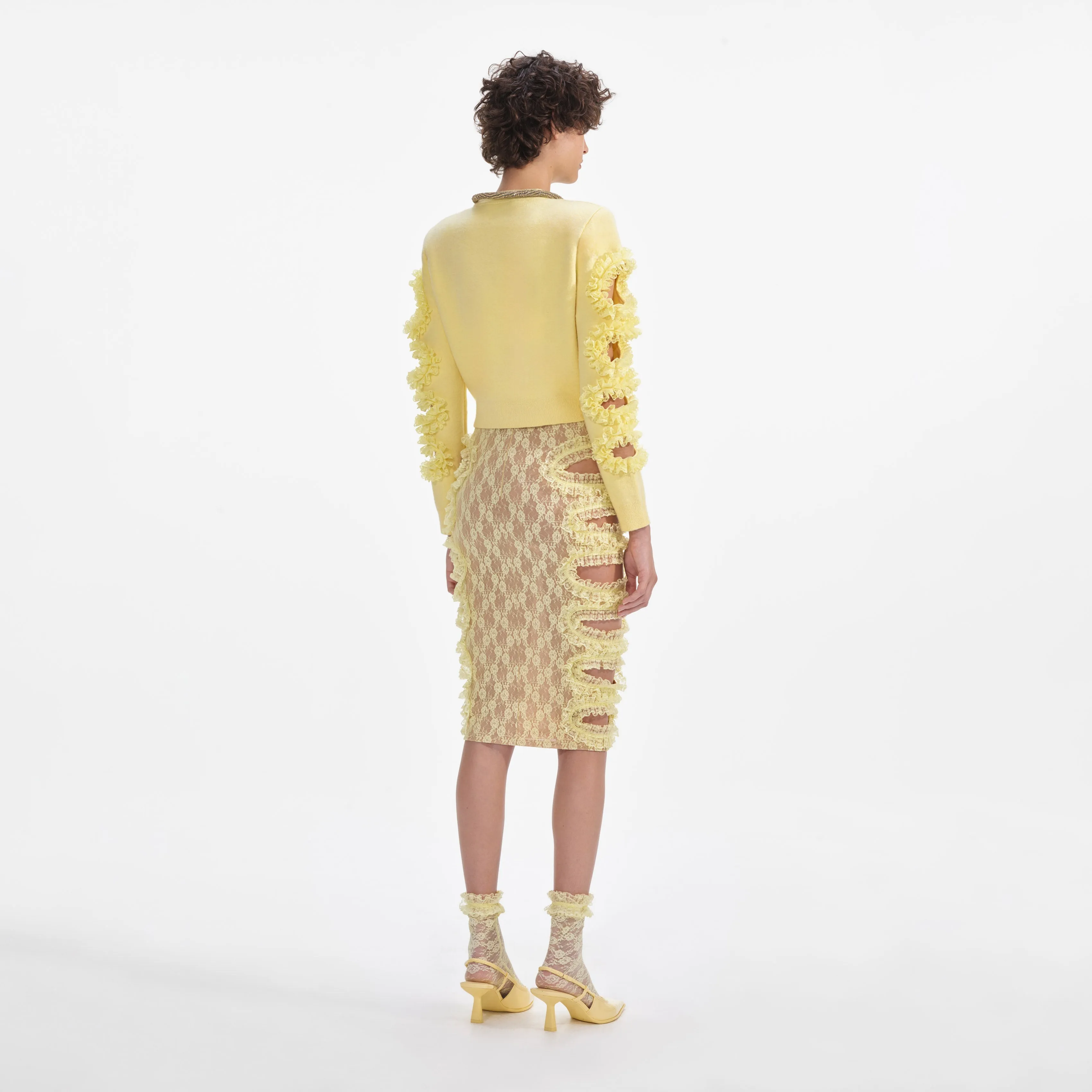 Yellow Cut Out Lace Detail Jumper Self Portrait