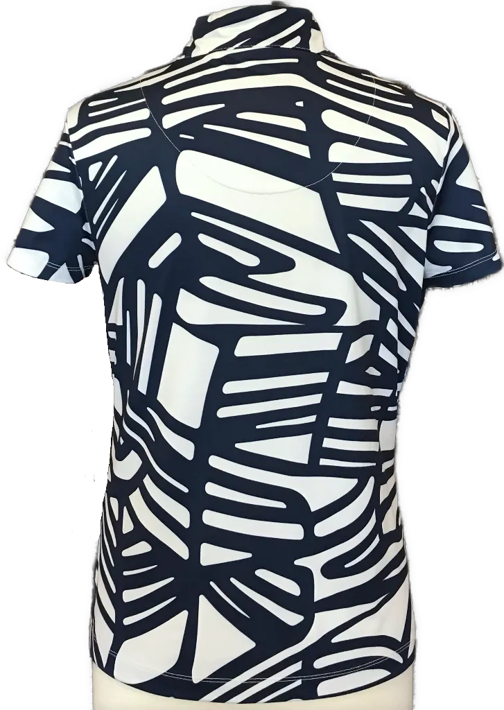 Zenergy by Chico's White & Navy Print Golf Polo Size M