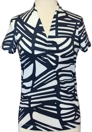 Zenergy by Chico's White & Navy Print Golf Polo Size M