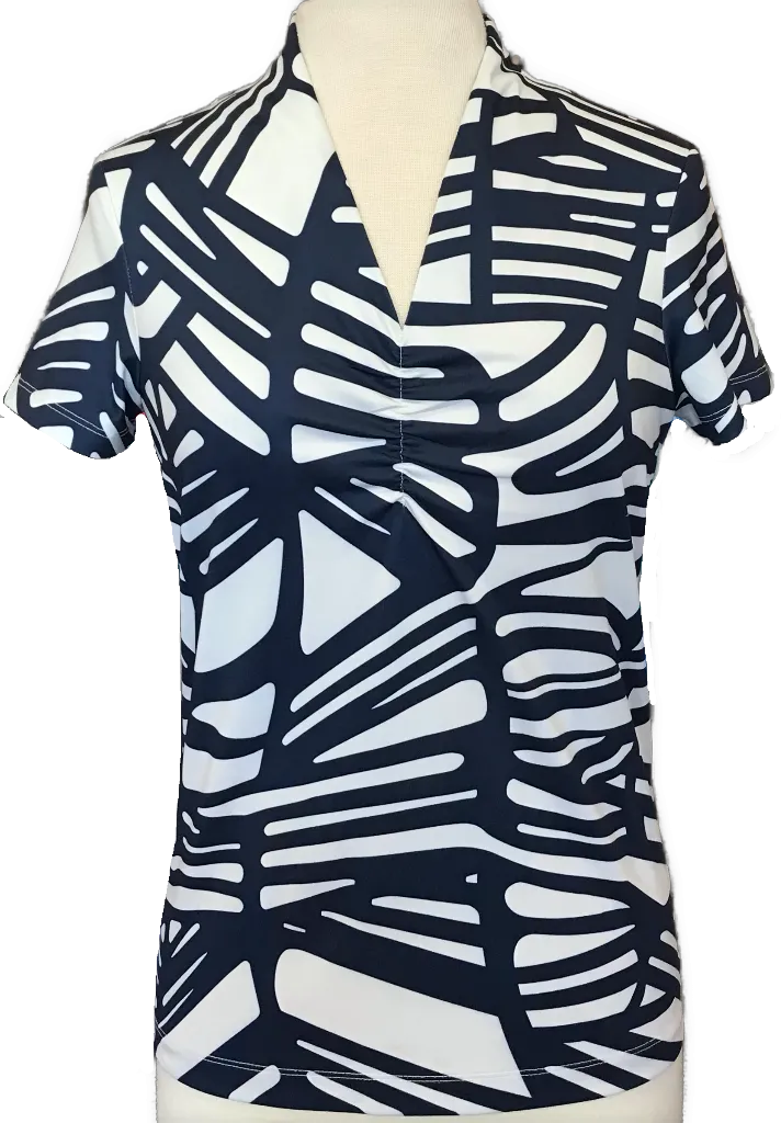 Zenergy by Chico's White & Navy Print Golf Polo Size M