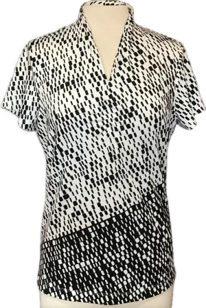 Zenergy Golf Black & White Print V-Neck Top Size M